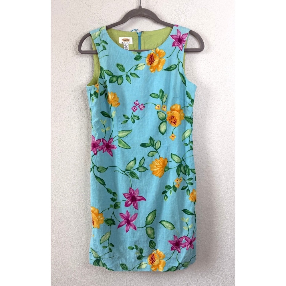 Talbots Petites Floral Linen Shift Dress Women's 8 Sleeveless Tropical Coastal